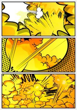 Vector pop-art style comic book page template with explosions, halftone effec 스톡 일러스트