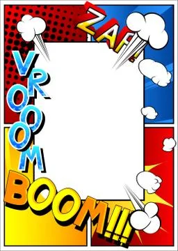 Vector pop-art style comic book page template background with explosions, hal 스톡 일러스트