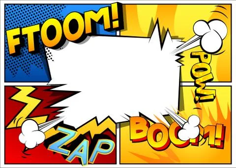 Vector pop-art style comic book page template background with explosions, hal 스톡 일러스트