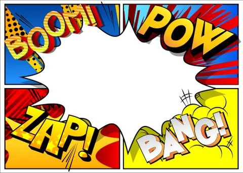Vector pop-art style comic book page template background with explosions, hal 스톡 일러스트