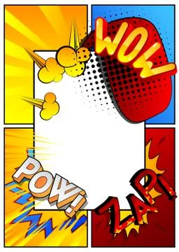 Vector pop-art style comic book page template background with explosions, hal 스톡 일러스트