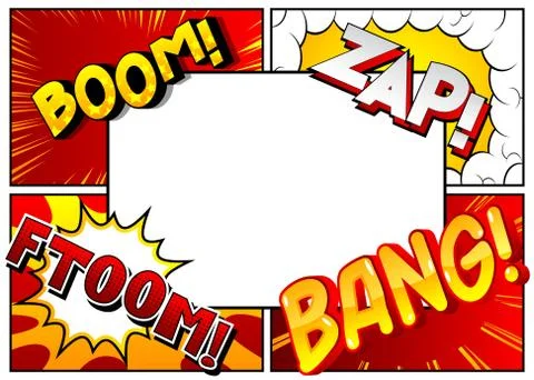 Vector pop-art style comic book page template background with explosions, hal 스톡 일러스트