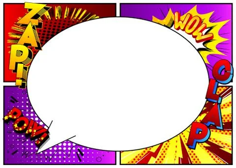 Vector pop-art style comic book page template background with explosions, spe 스톡 일러스트