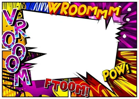 Vector pop-art style comic book page template background with explosions, spe 스톡 일러스트