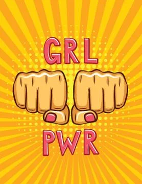 Vector pop art style poster  of woman's fist . "Girl's power" lettering over  Stock Illustration