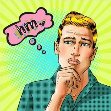 Vector pop art thinking man with speech bubble Stock Illustration