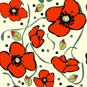 Vector poppy seamless pattern Stock Illustration
