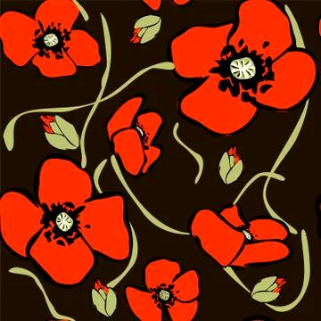 Vector poppy seamless pattern Stock Illustration