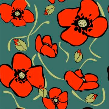 Vector poppy seamless pattern Stock Illustration