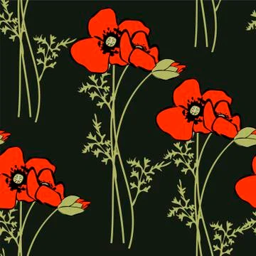 Vector poppy seamless pattern Stock Illustration