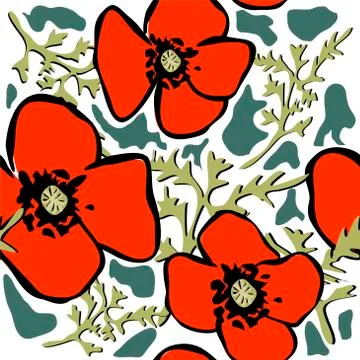 Vector poppy seamless pattern Stock Illustration