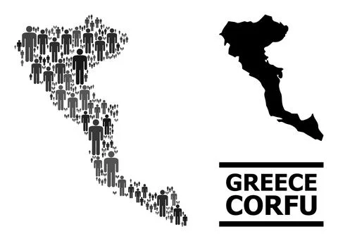 Vector Population Collage Map of Corfu Island and Solid Map Stock Illustration