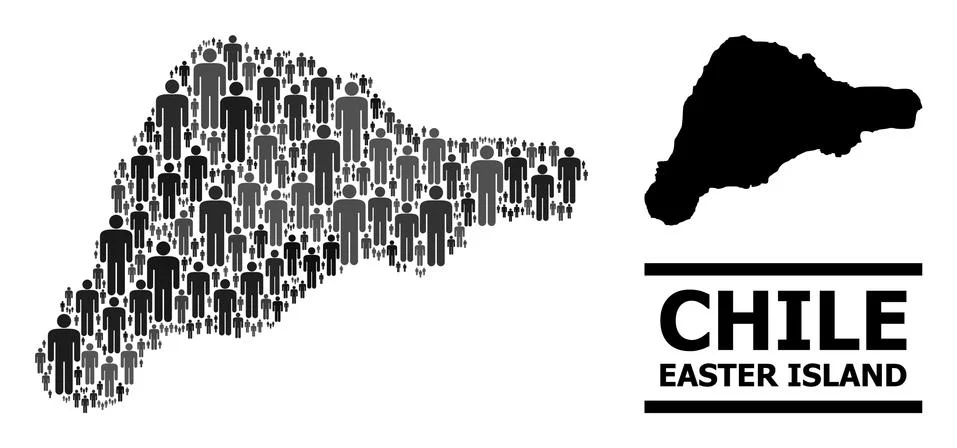 Vector Population Collage Map of Easter Island and Solid Map イラスト素材