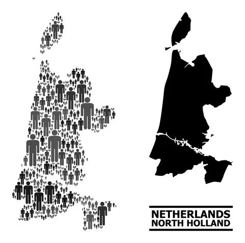 Vector Population Collage Map of North Holland and Solid Map Stock Illustration