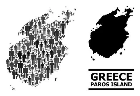 Vector Population Collage Map of Paros Island and Solid Map 库存插图