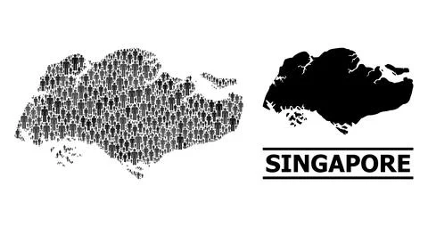 Vector Population Collage Map of Singapore and Solid Map Stock Illustration