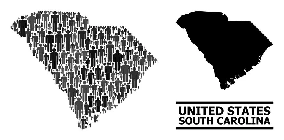 Vector Population Collage Map of South Carolina State and Solid Map Stock Illustration