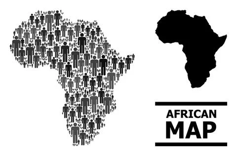 Vector Population Mosaic Map of Africa and Solid Map Stock Illustration