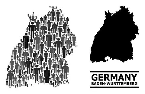 Vector Population Mosaic Map of Baden-Wurttemberg State and Solid Map Illustrazione stock