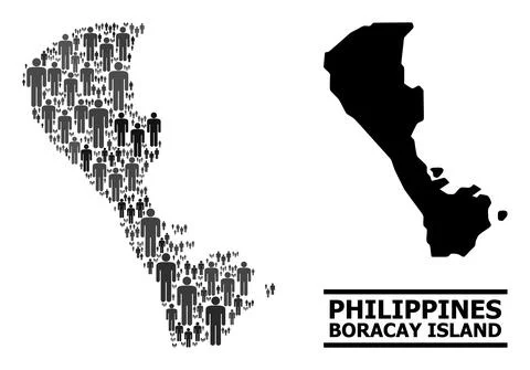 Vector Population Mosaic Map of Boracay Island and Solid Map Stock Illustration