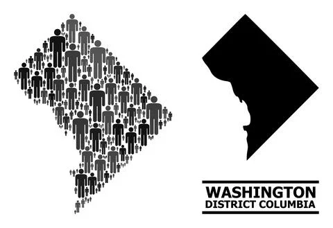 Vector Population Mosaic Map of District Columbia and Solid Map Stock Illustration