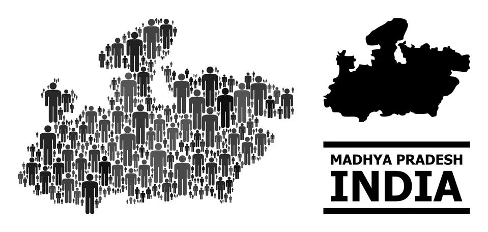 Vector Population Mosaic Map of Madhya Pradesh State and Solid Map Stock Illustration