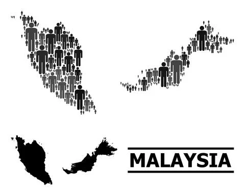 Vector Population Mosaic Map of Malaysia and Solid Map Illustrazione stock