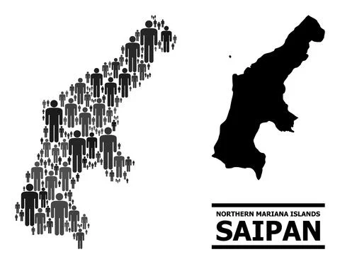 Vector Population Mosaic Map of Saipan Island and Solid Map Illustrazione stock