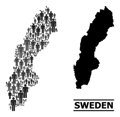 Vector Population Mosaic Map of Sweden and Solid Map Stock Illustration