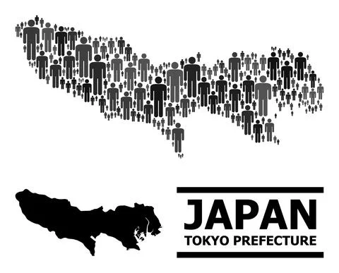 Vector Population Mosaic Map of Tokyo Prefecture and Solid Map Stock Illustration