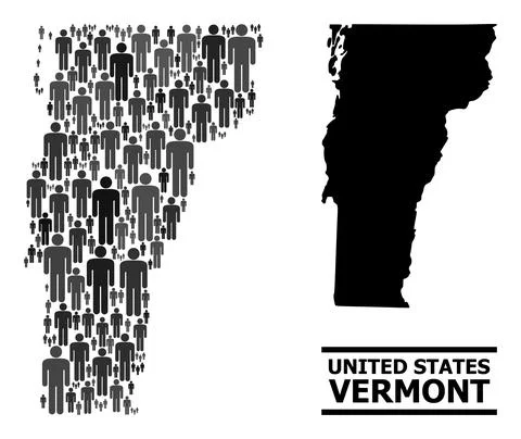 Vector Population Mosaic Map of Vermont State and Solid Map Stock Illustration