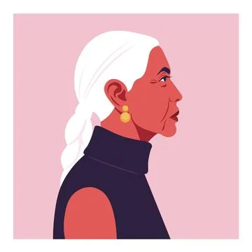 Vector portrait of an elderly Native American woman in profile Stock Illustration
