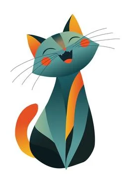 Vector portrait of an meowing cute cat. Colorful vector drawing of a pet. 스톡 일러스트