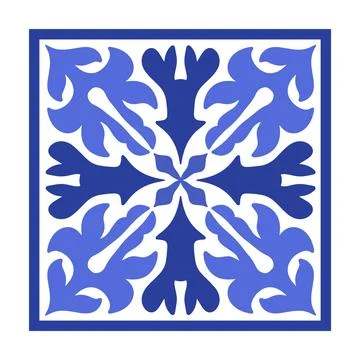 Vector Portuguese pottery tile with ceramic floral ornament Stock Illustration