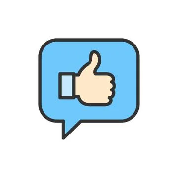 Vector positive feedback, like, thumb up in chat flat color line icon. 스톡 일러스트