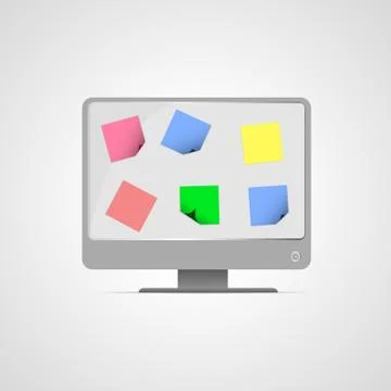 Vector : Post it paper on computer monitor Stock Illustration