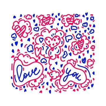 Vector postcard about Love. With Lettering, I love you. The illustration is hand Stock Illustration