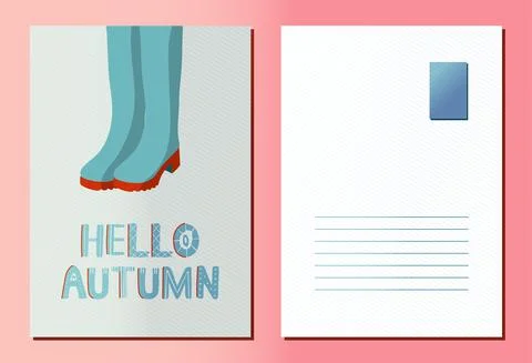 Vector postcard with autumn rubber boots picture Stock Illustration
