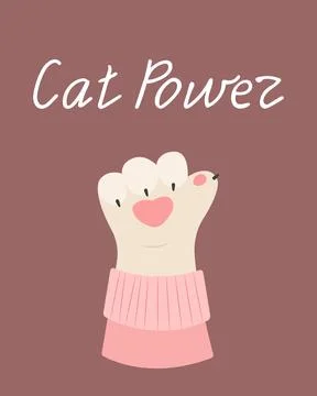 Vector postcard of cat paws, cat power inscription, Like finger gesture Stock Illustration
