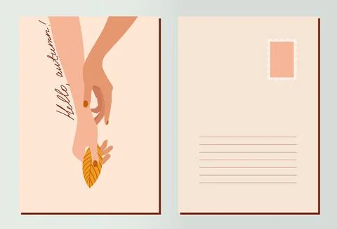 Vector postcard with hands and autumn leaves Stock Illustration