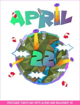 Vector. Postcard. Happy Earth Day is an annual event celebrated 1 Stock Illustration