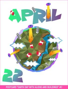 Vector. Postcard. Happy Earth Day is an annual event celebrated Stock Illustration