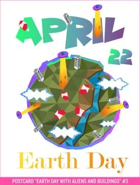 Vector. Postcard. Happy Earth Day is an annual event celebrated Stock Illustration