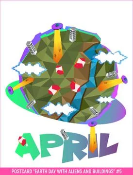 Vector. Postcard. Happy Earth Day is an annual event celebrated Illustrazione stock