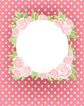 Vector postcard template of pink cream rose flower on polka dot background Stock Illustration