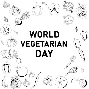 Vector postcard of the World Vegetarian Day in doodle style. Stock Illustration
