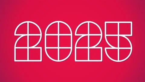 Vector poster with 2025 on  red background for Christmas and New year. New .. Иллюстрация
