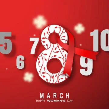 Vector poster for 8 of March Woman's Day on the gradient red background wit.. Illustrazione stock