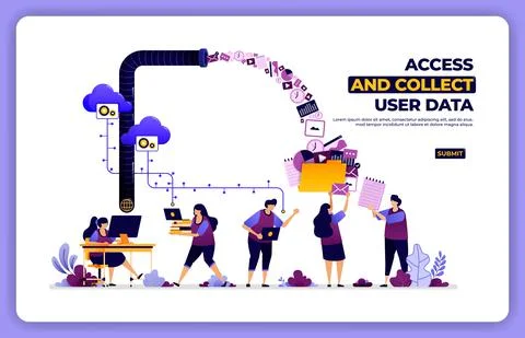 Vector poster of access and collect user data. manage user experience activit Stock Illustration