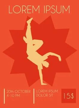 A vector poster advertising breakdancing classes with a silhouette of a dancer Illustrazione stock